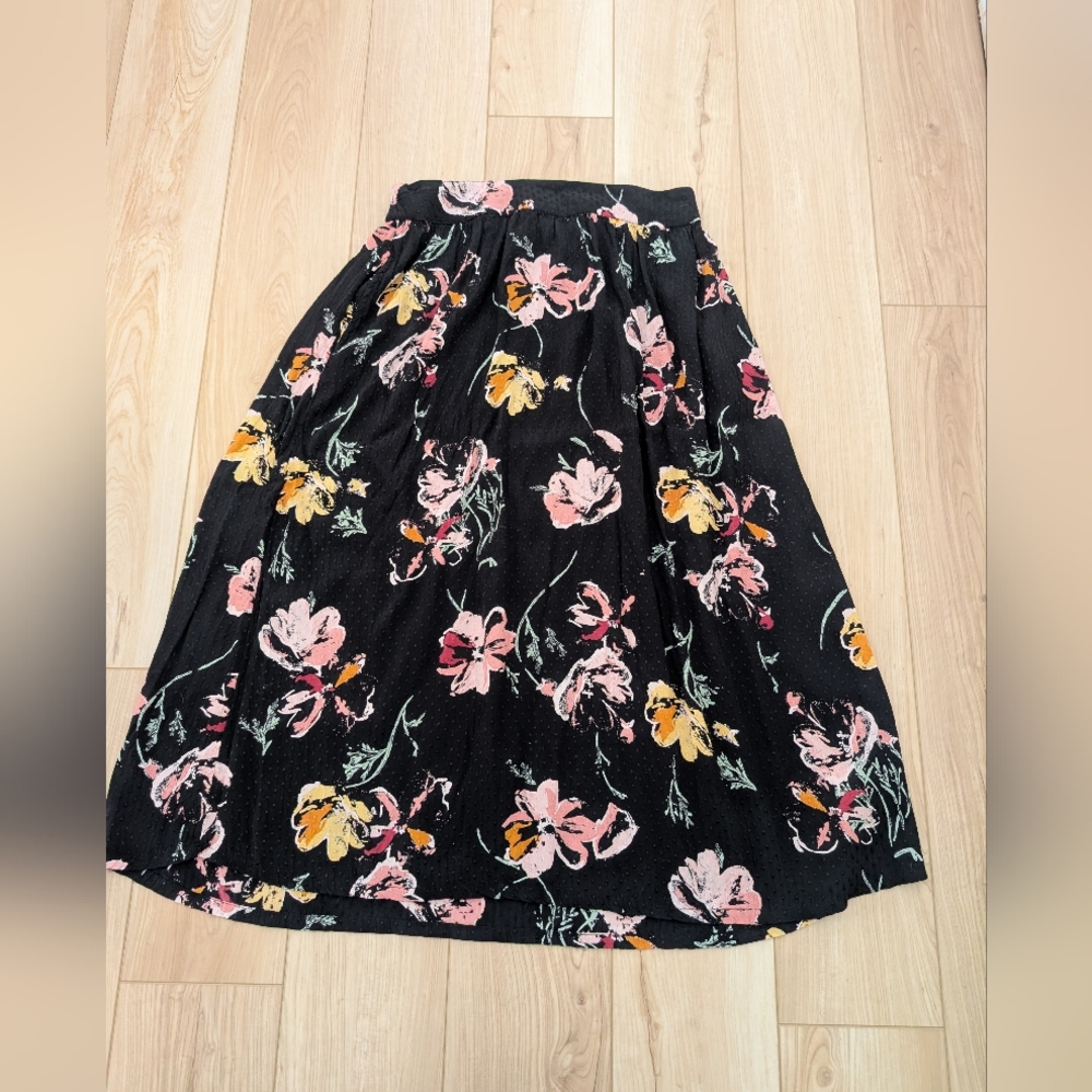 Fat Face Floral Black Midi Skirt